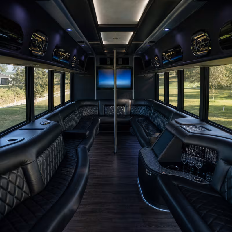 Passenger watching the Santa Rosa scenery during a regional party bus road trip