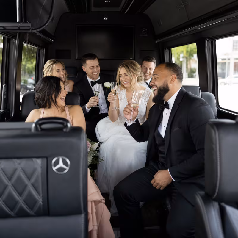 Black Mercedes Sprinter van staged for an Santa Rosa Wedding Transportation group